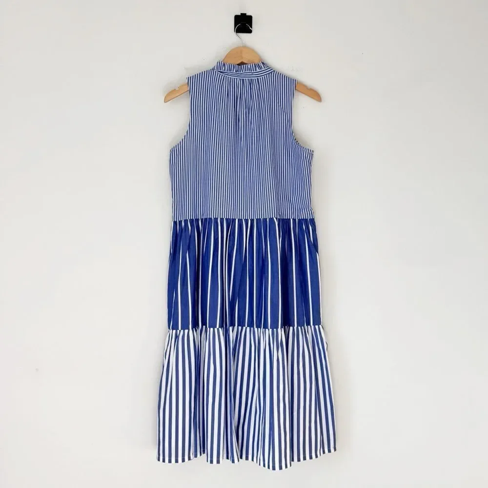 J. Crew Mixed Striped Tiered Popover Dress Style AK264 Size S